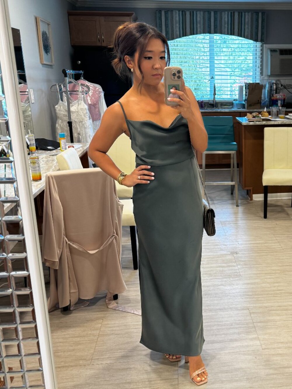 BHLDN Anthropologie Cowl Neck Sage Green Midi Dress